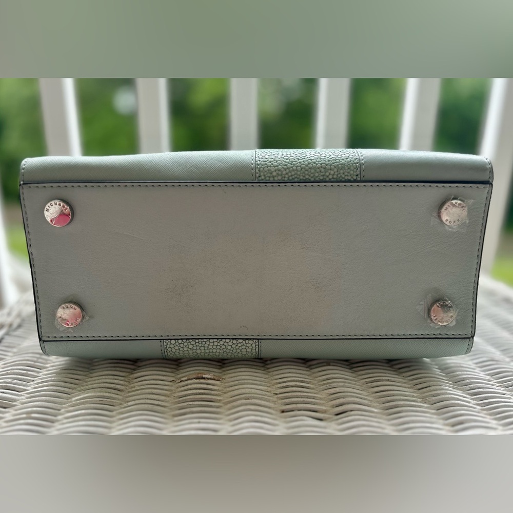 MICHAEL KORS. Selma Celadon Satchel Embossed Leather. Light Blue/Greenish Color - Picture 5 of 10